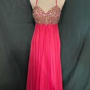 Terani Couture size 6 hot pink flowy gown and rhinestone top pre owned